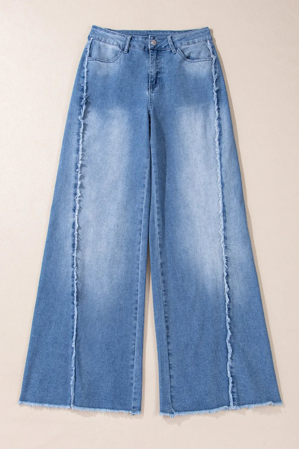 Raw Hem Wide Leg Jeans with Pockets Medium