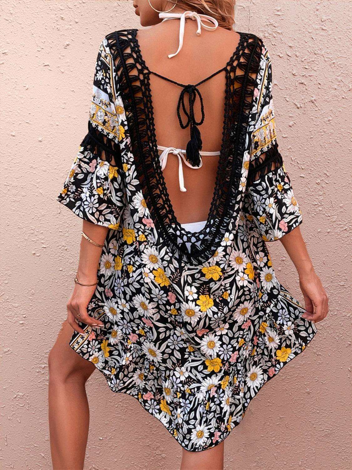 Backless Cutout Printed Cover Up Black One Size