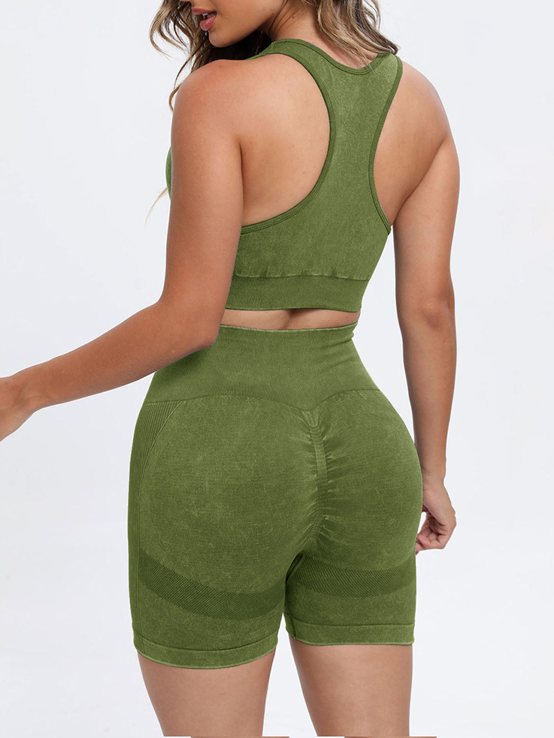 Scoop Neck Wide Strap Top and Shorts Active Set Matcha Green