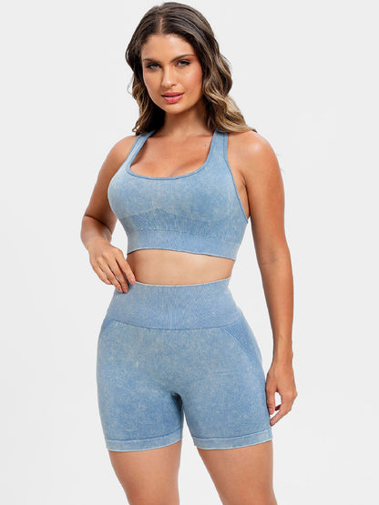 Scoop Neck Wide Strap Top and Shorts Active Set Light Blue