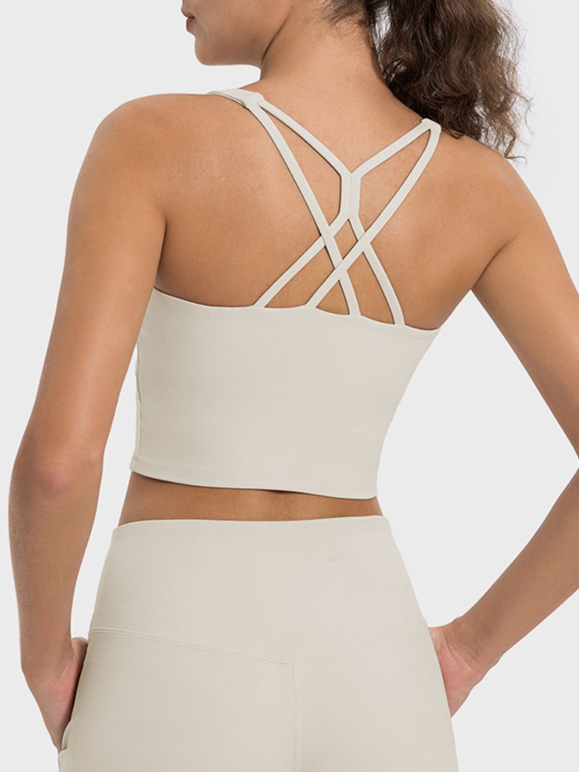 Millennia Crisscross Round Neck Active Tank Beige