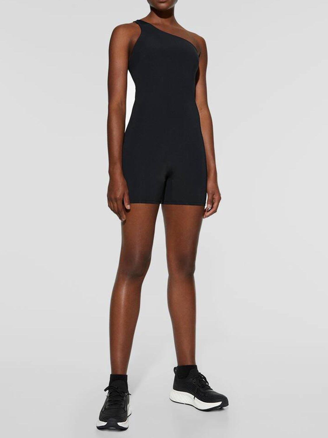 Single Shoulder Active Romper Black