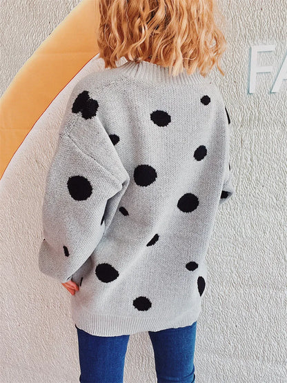 Polka Dot Button Up Cardigan Light Gray One Size