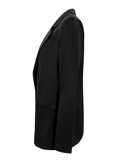 Lapel Collar Long Sleeve Blazer Black