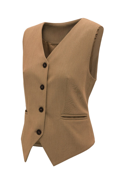 Pocketed Button Up Vest Camel