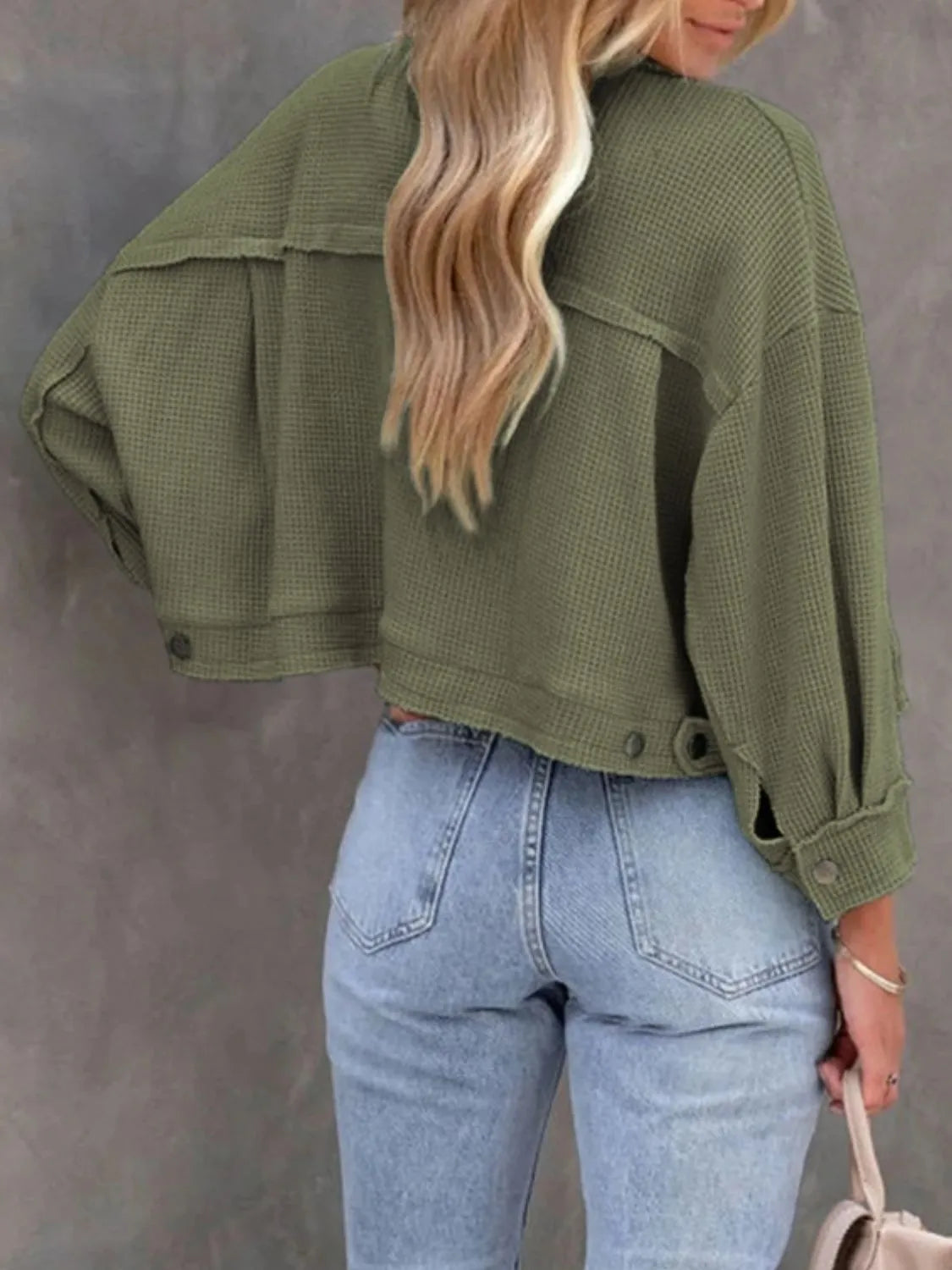 Button Up Long Sleeve Jacket Moss