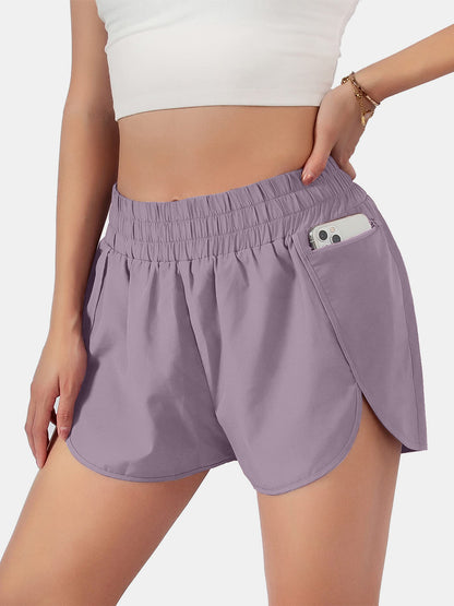 Elastic Waist Active Shorts Pink Purple