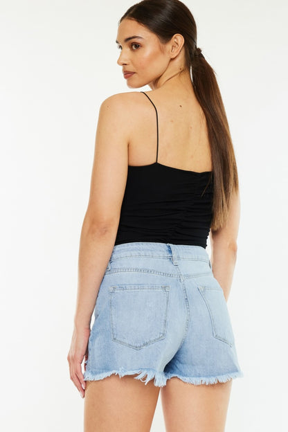 Kancan Raw Hem Distressed High Waist Denim Shorts Light