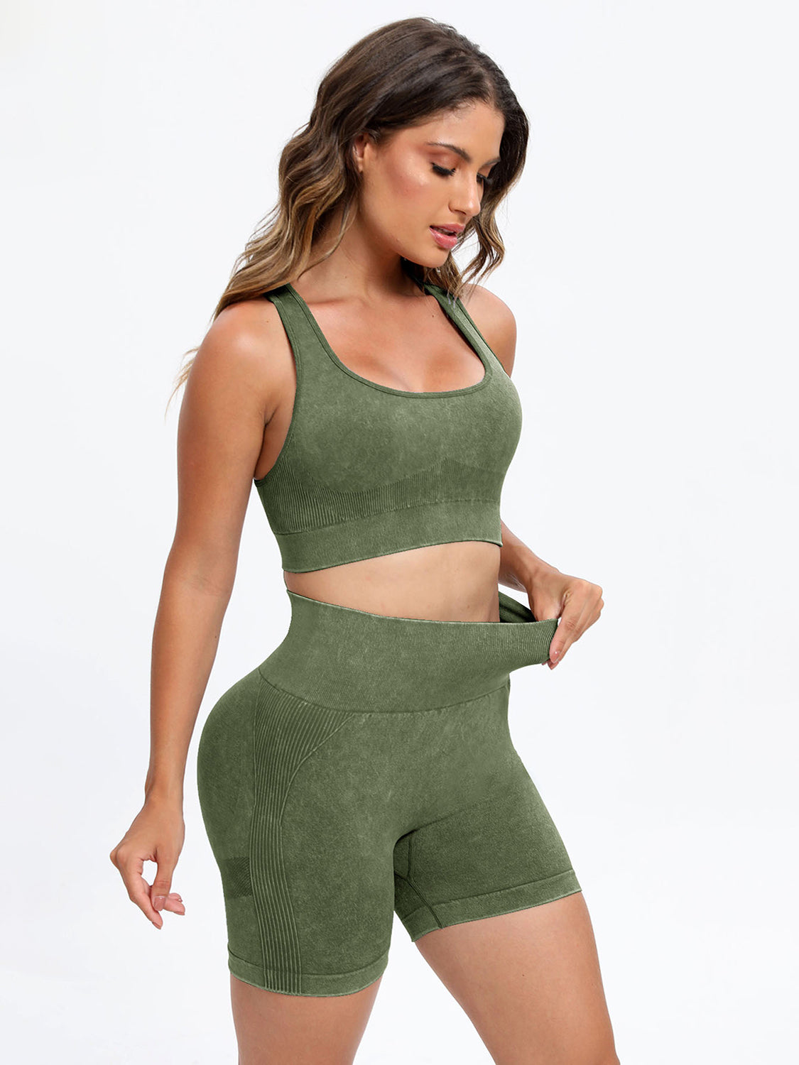 Scoop Neck Wide Strap Top and Shorts Active Set Matcha Green