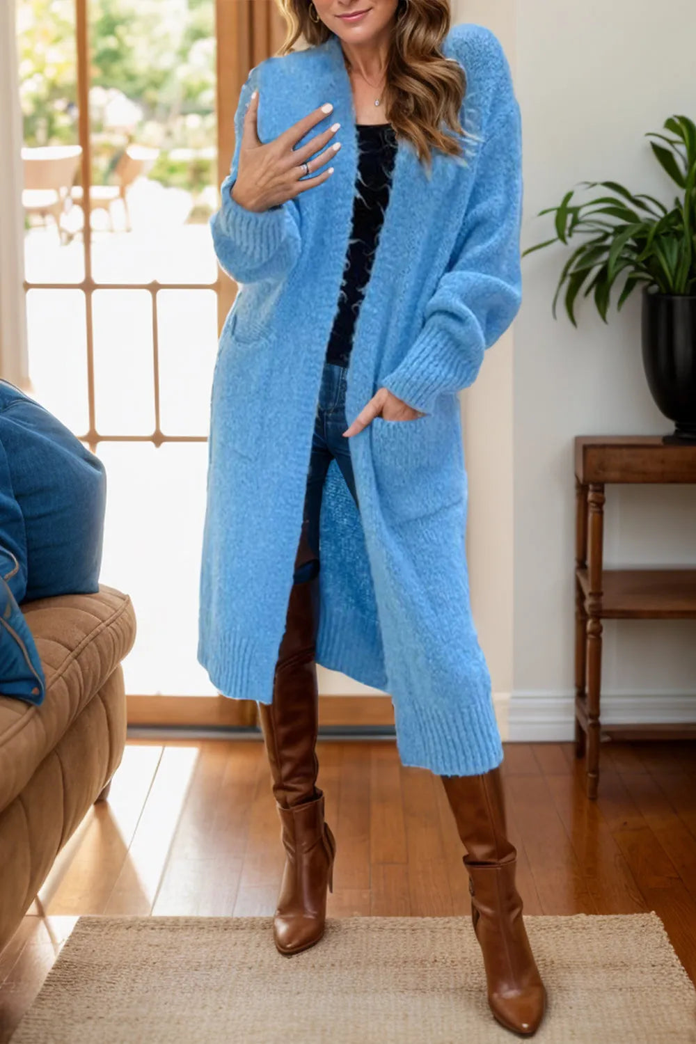 Peace Sign Long Sleeve Cardigan Cerulean