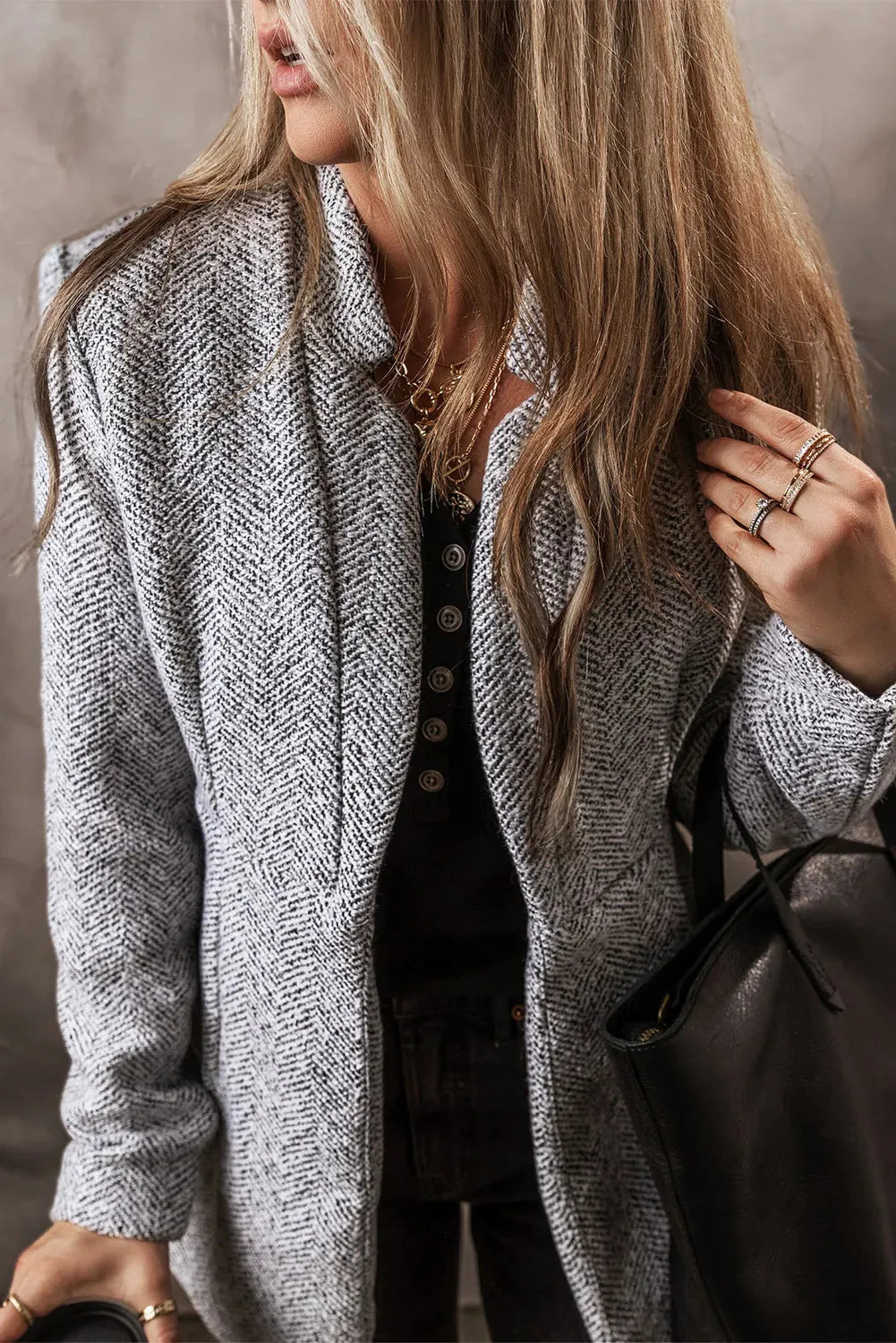 Open Front Long Sleeve Jacket Light Gray