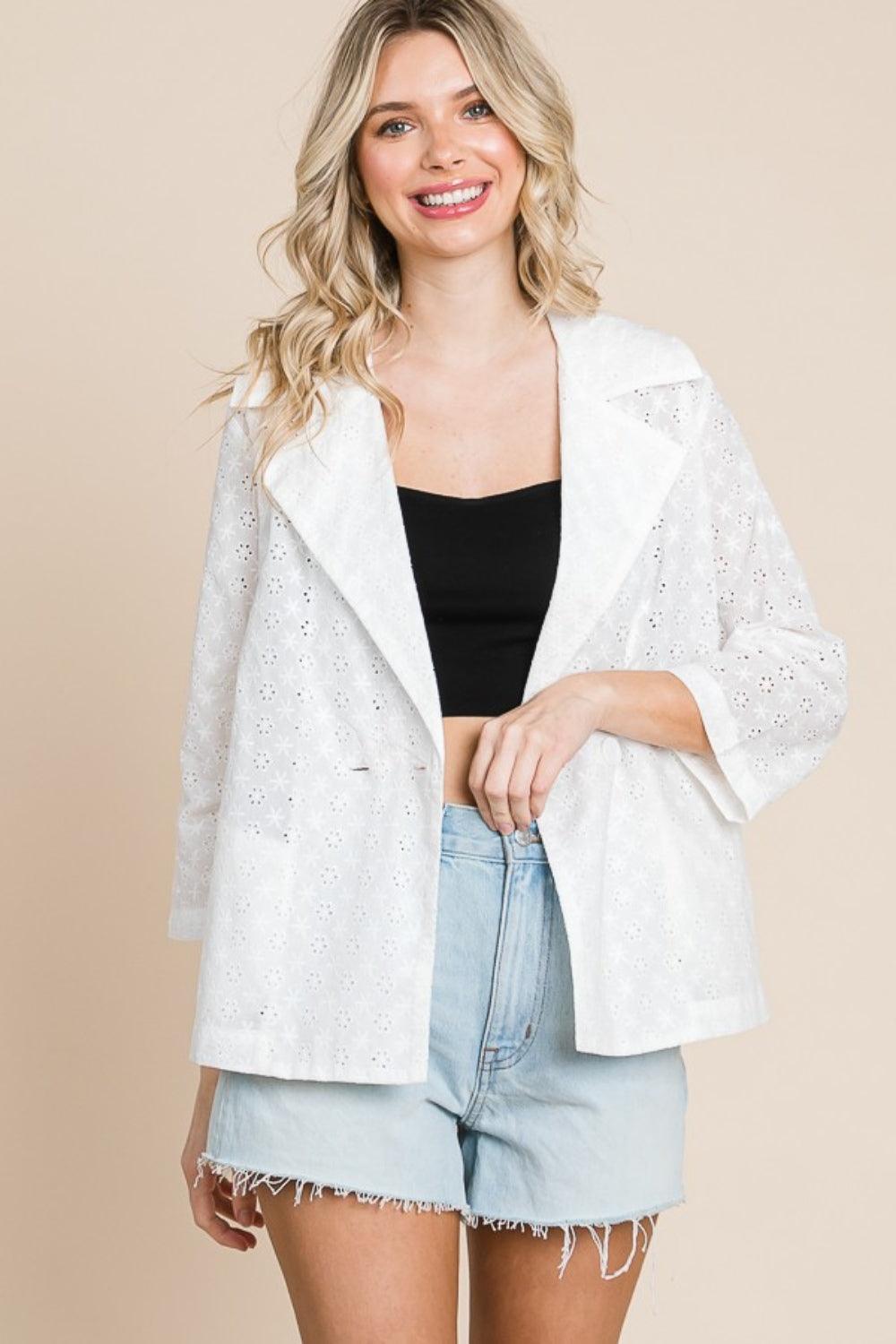 Culture Code Double Breasted Eyelet Jacket with Pockets Soft White