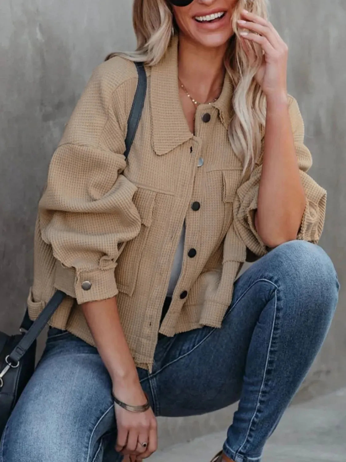 Button Up Long Sleeve Jacket Camel