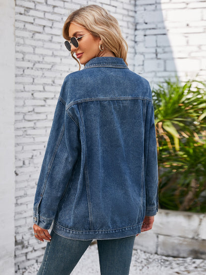 Button Up Long Sleeve Denim Jacket Dusty Blue