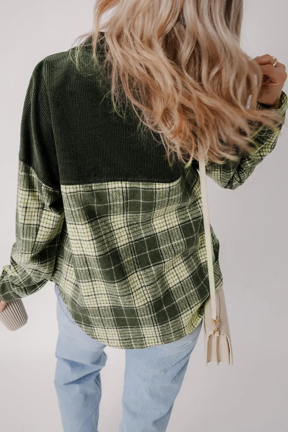 Plaid Button Up Long Sleeve Jacket Dark Green