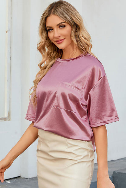 Double Take Round Neck Dropped Shoulder Top Dusty Pink