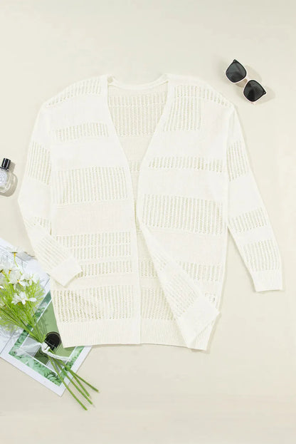 Openwork Open Front Long Sleeve Cardigan Ivory