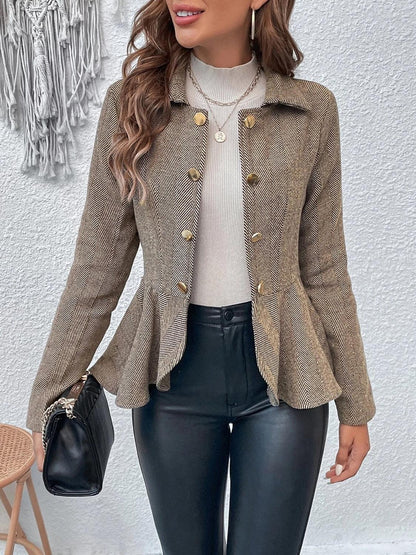 Ruffle Hem Collared Blazer Khaki