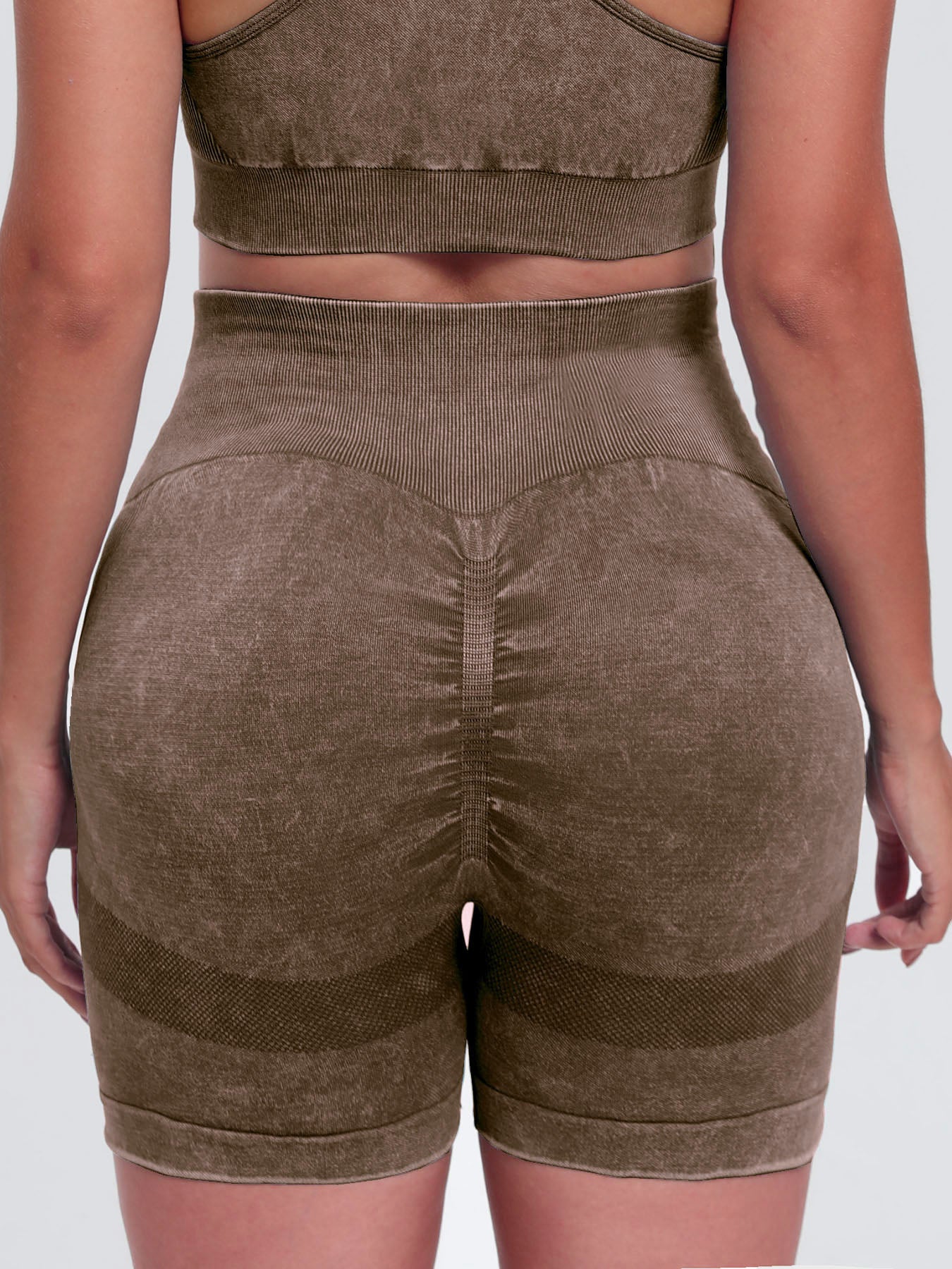 Washed High Waist Active Shorts Coffee Brown