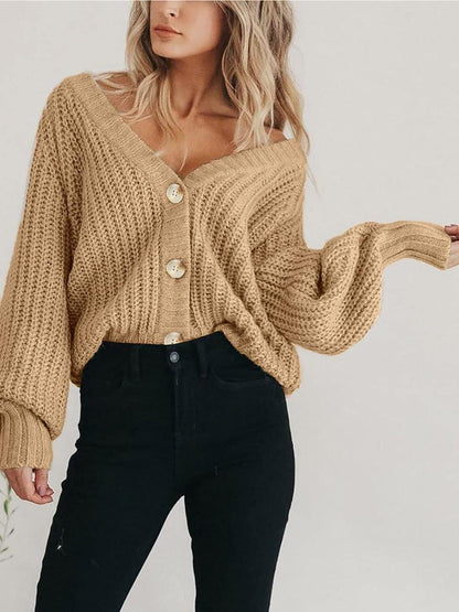 Button Up Long Sleeve Cardigan Camel