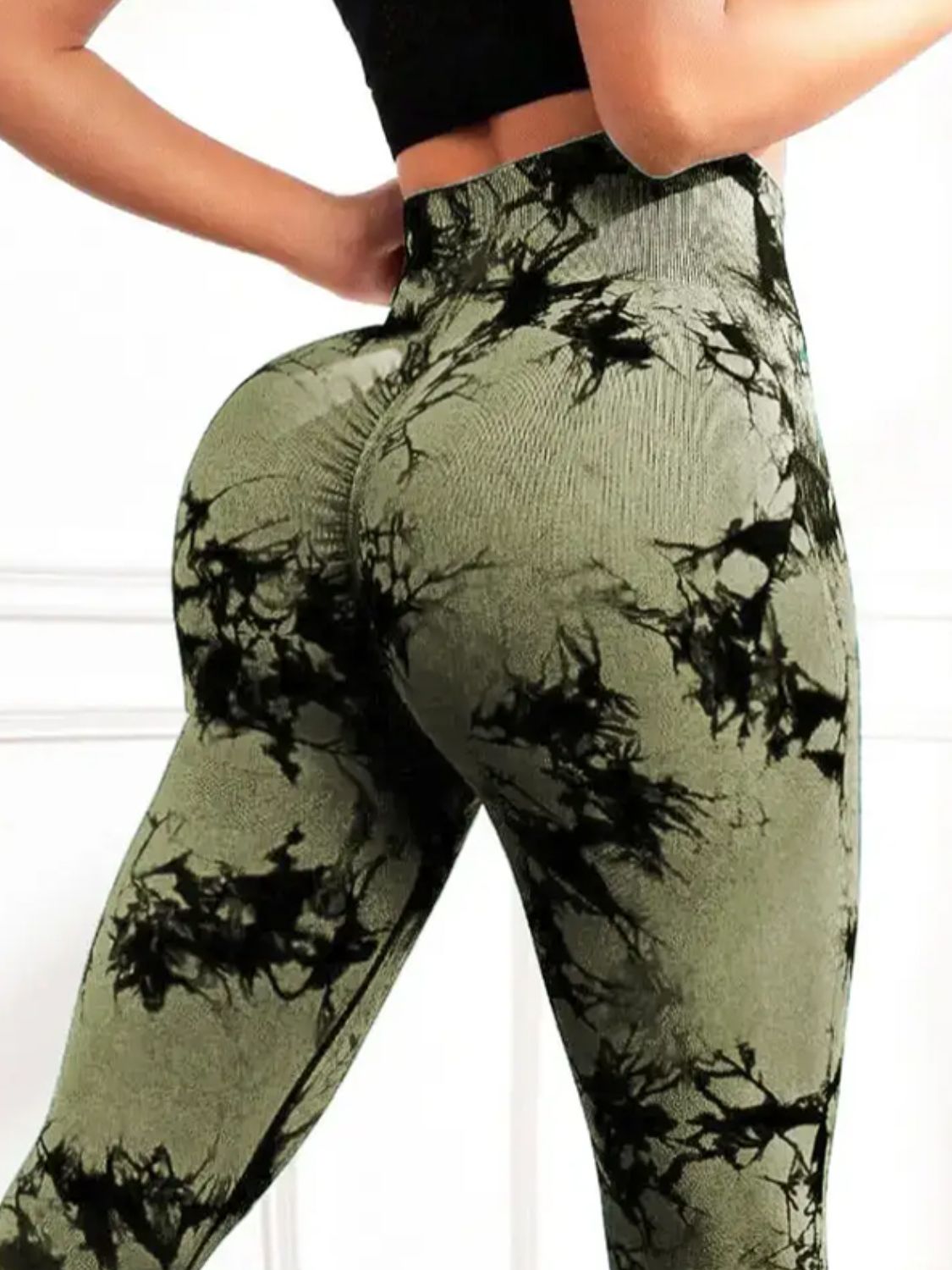 Tie-Dye High Waist Active Leggings Army Green