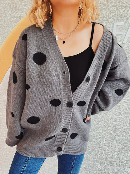 Polka Dot Button Up Cardigan Dark Gray One Size