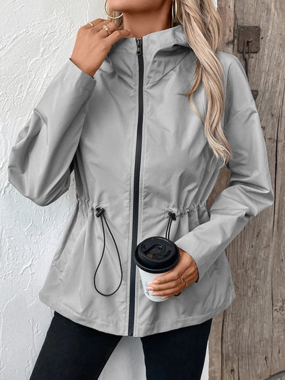 Drawstring Zip Up Hooded Jacket