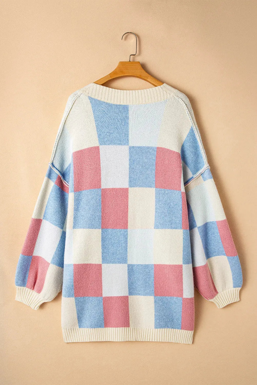 Color Block Open Front Long Sleeve Cardigan Light Blue