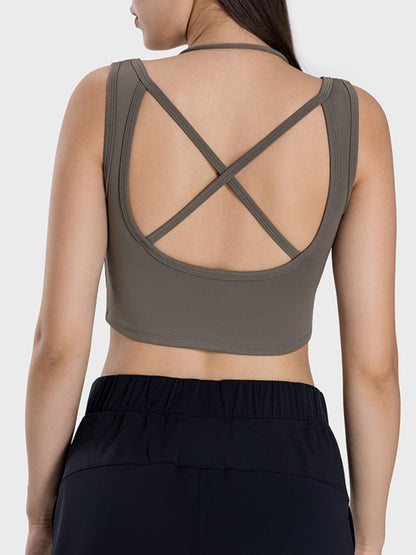 Millennia Crisscross Square Neck Active Tank Dark Green