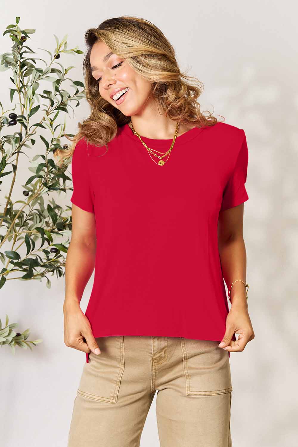 Basic Bae Full Size Round Neck Short Sleeve T-Shirt Red