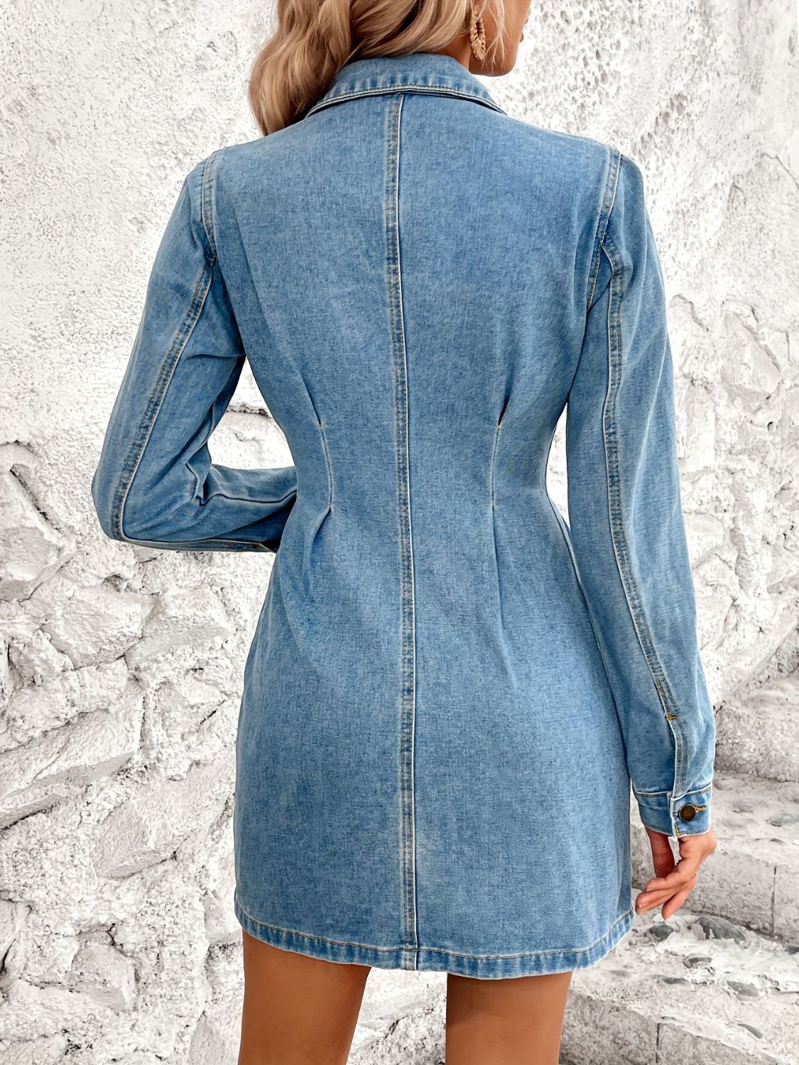 Pocketed Button Up Long Sleeve Denim Dress Medium