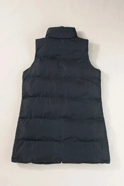 Pocketed Zip Up Vest Coat Black