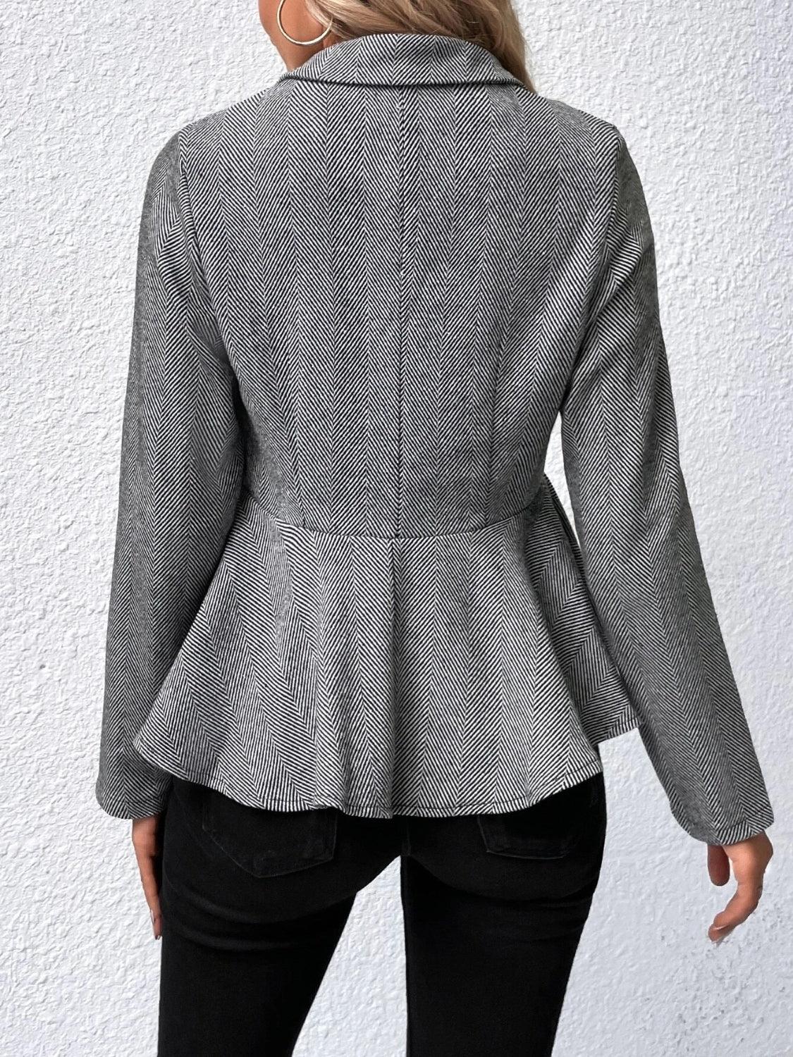 Ruffle Hem Collared Blazer Gray