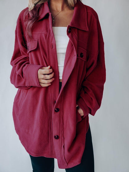 Button Up Long Sleeve Jacket Cerise