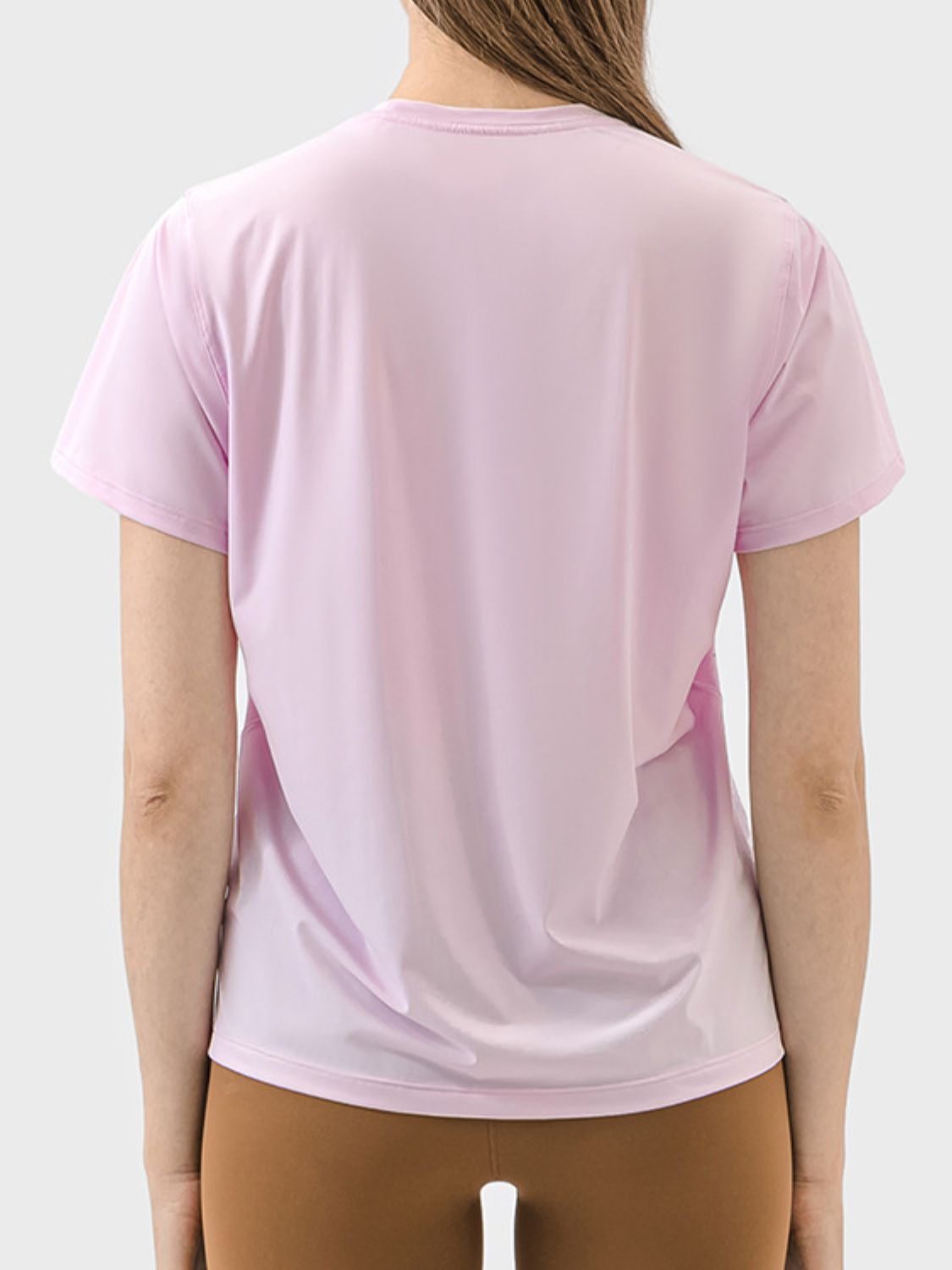 Millennia Slit Round Neck Short Sleeve Active T-Shirt Blush Pink