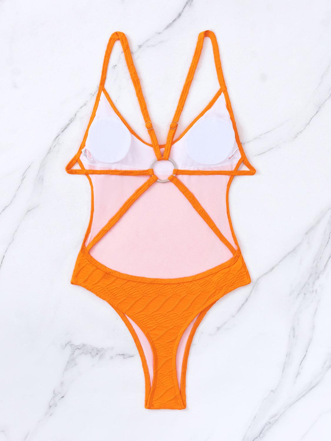 Backless Spaghetti Strap One-Piece Swimwear Orange