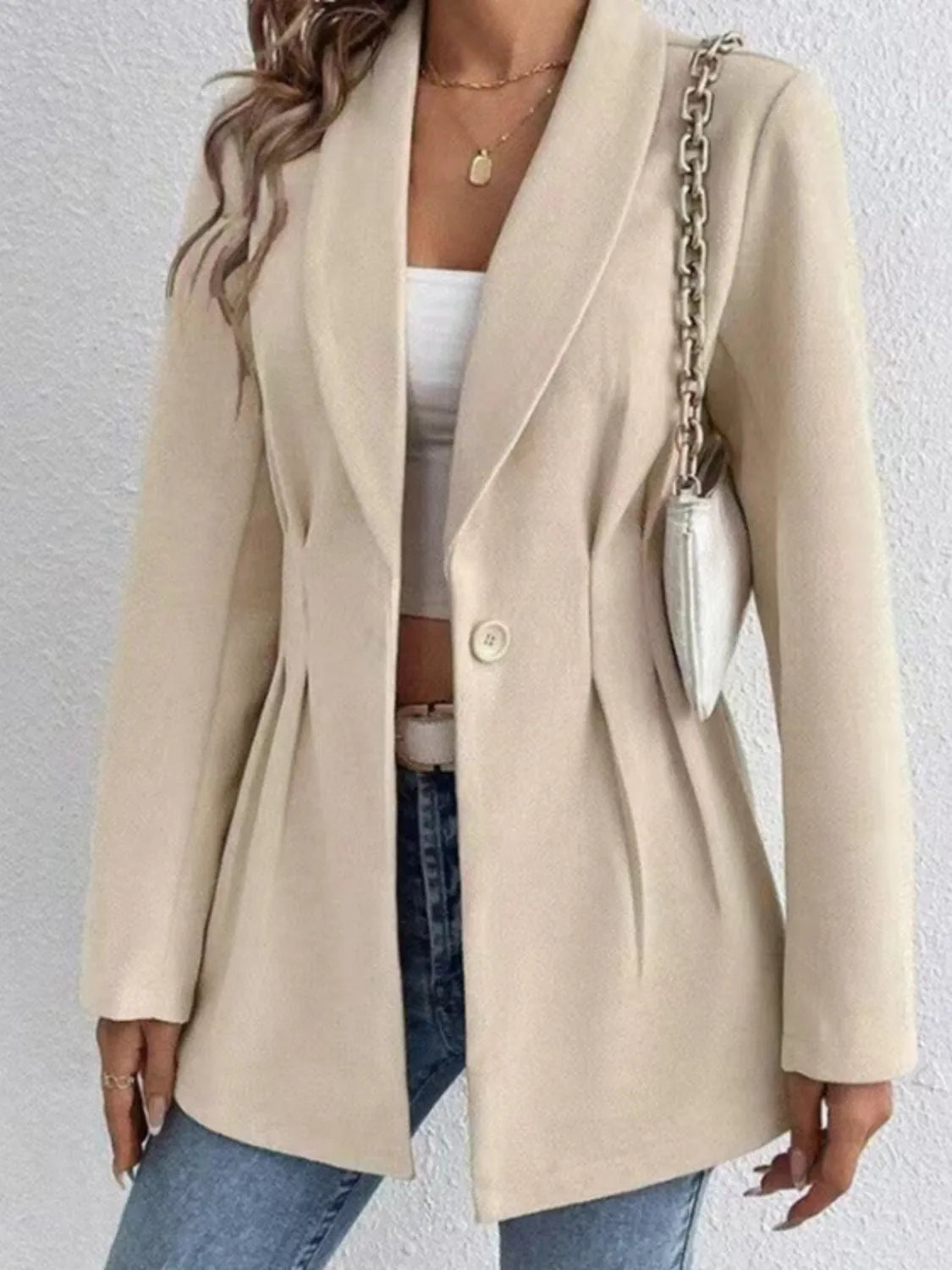 One Button Long Sleeve Blazer Khaki