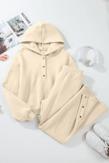 Long Sleeve Hooded Top and Pants Active Set Tan