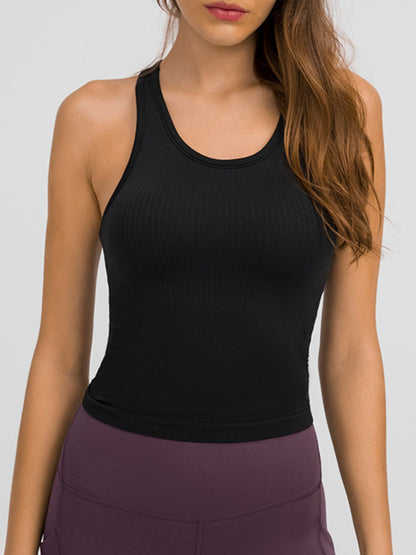 Millennia Round Neck Racerback Active Tank Black