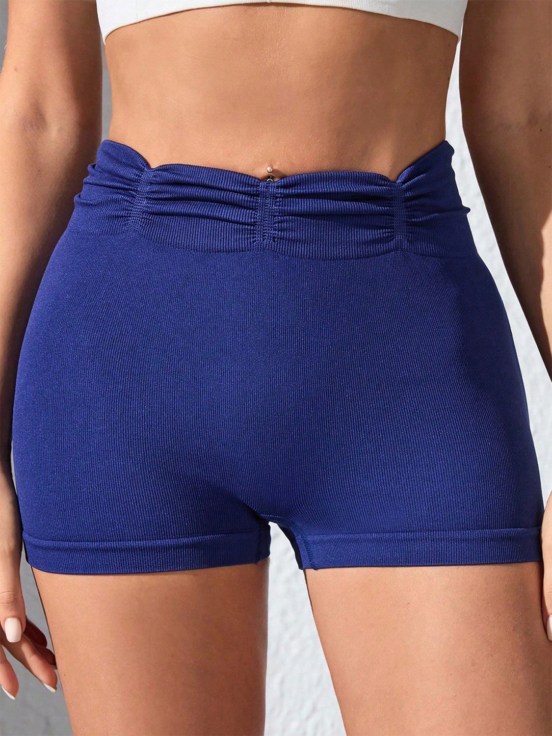 Ruched High Waist Active Shorts Royal Blue