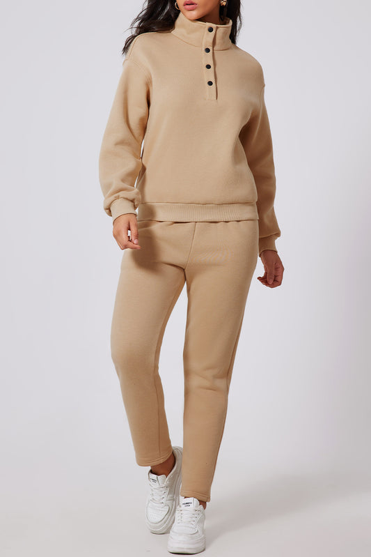 Half Snap Turtleneck Top and Pants Active Set Dust Storm