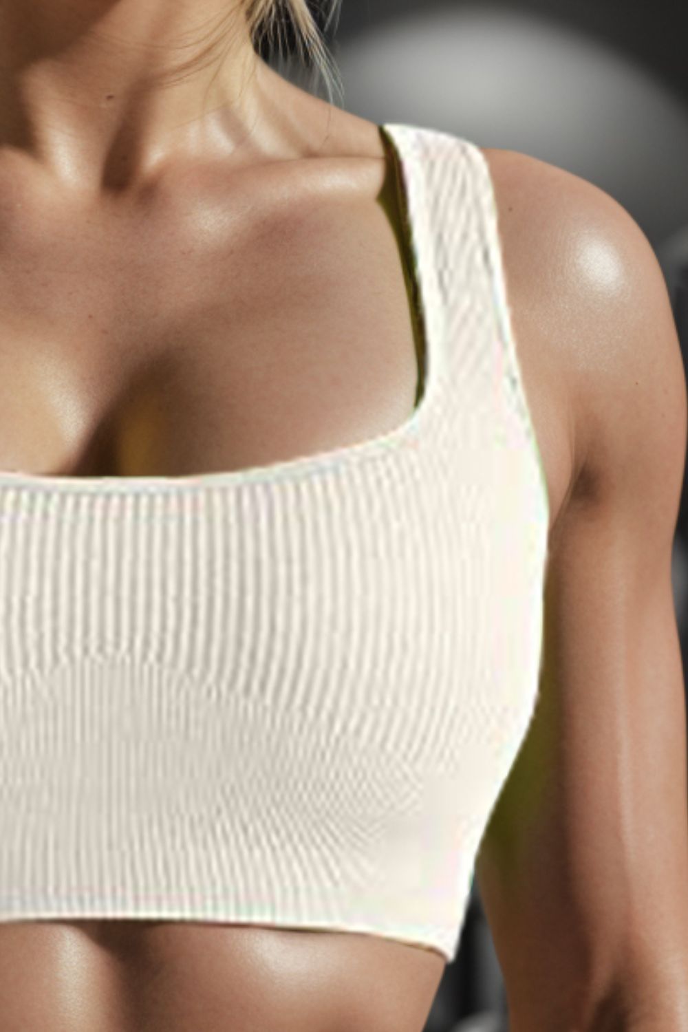 Square Neck Wide Strap Active Bra Cream