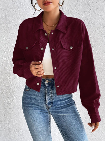 Snap Down Long Sleeve Jacket Burgundy