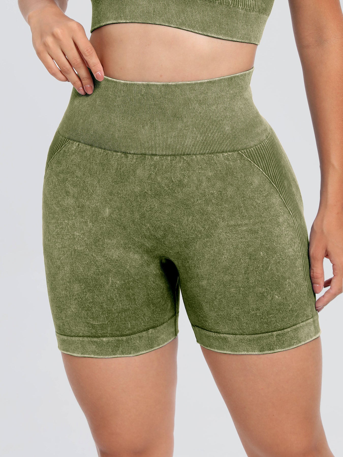 Washed High Waist Active Shorts Yellow-Green