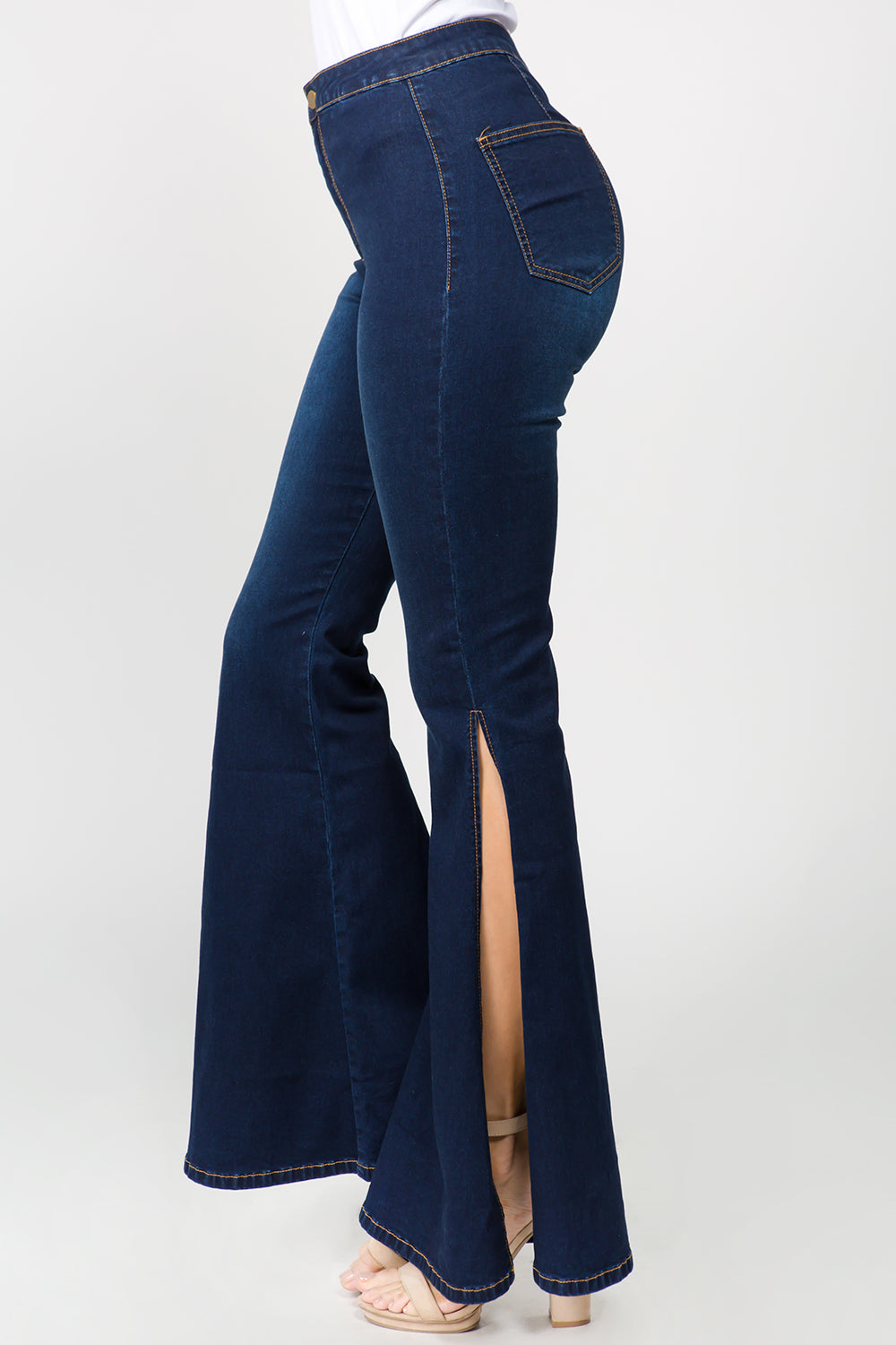 American Bazi Side Slit Flare Jeans DK Blue