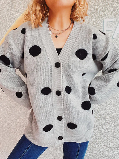 Polka Dot Button Up Cardigan Light Gray One Size