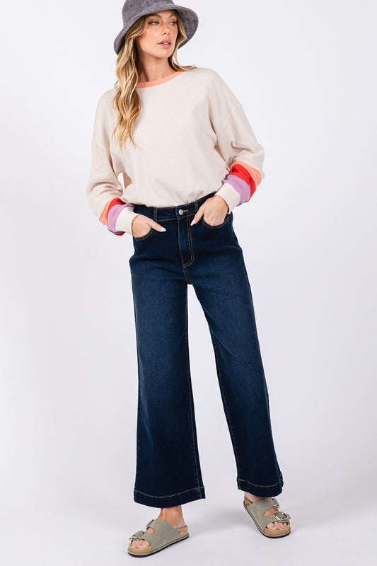 SAGE + FIG High Waist Wide Leg Jeans Denim Blue