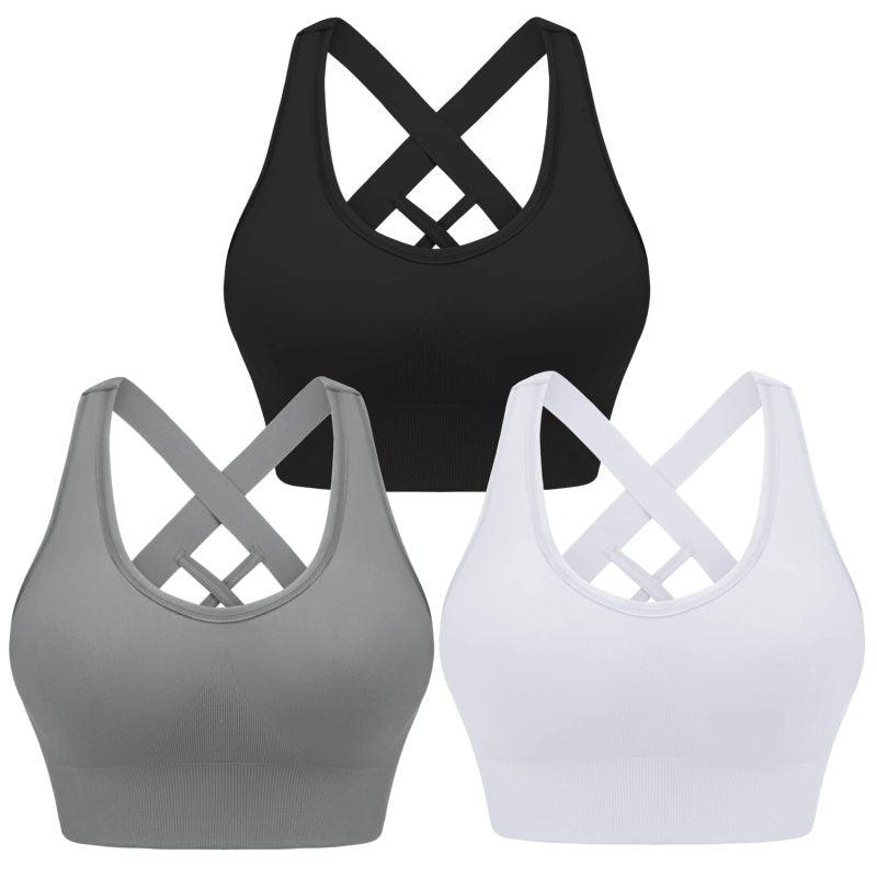 Four seasons women's solid sports nylon sports bra Black+white+grey