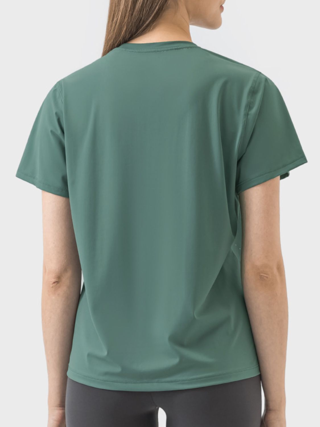 Millennia Slit Round Neck Short Sleeve Active T-Shirt Dark Green