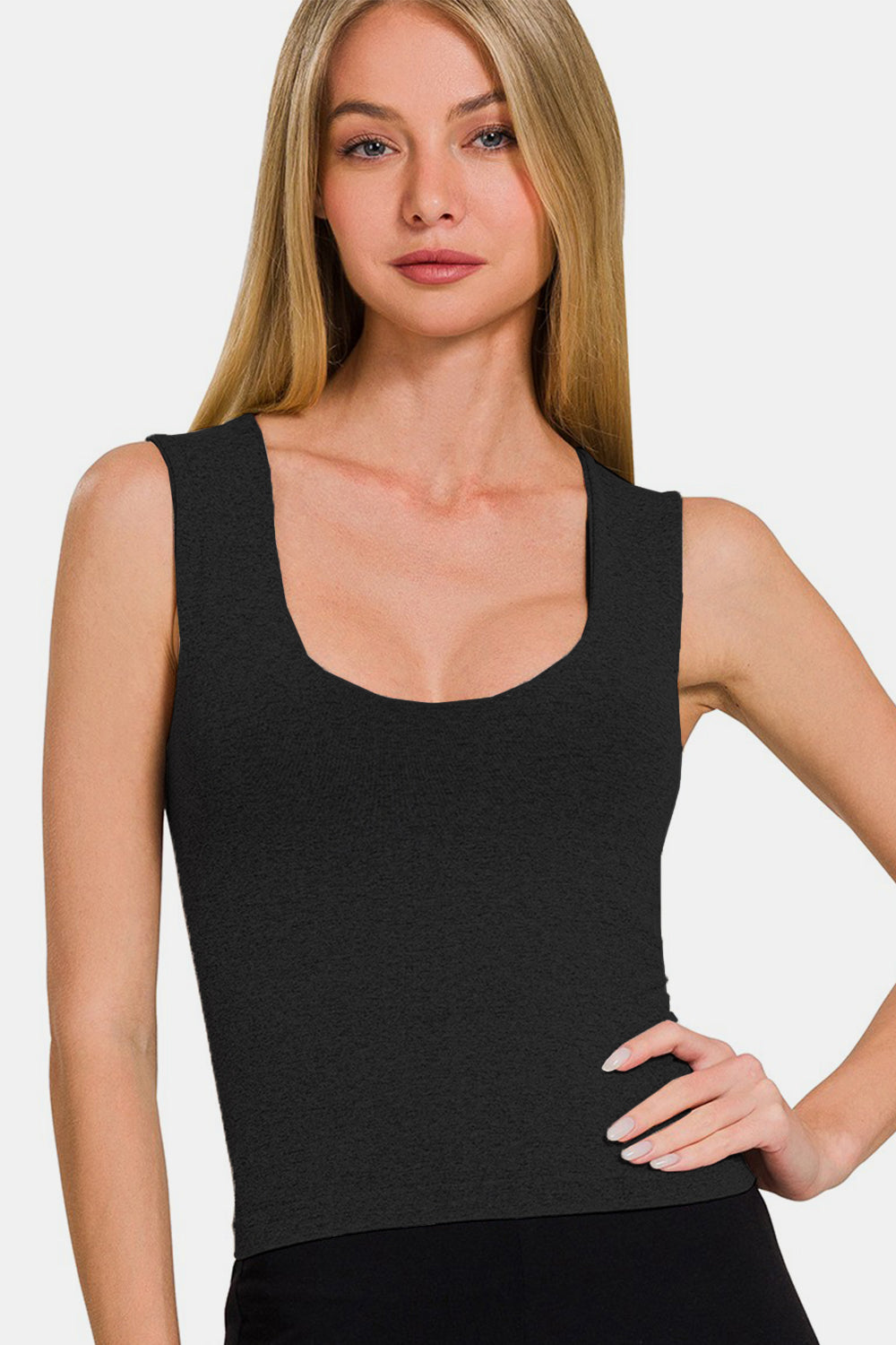 Zenana Cropped Padded Seamless Tank Black